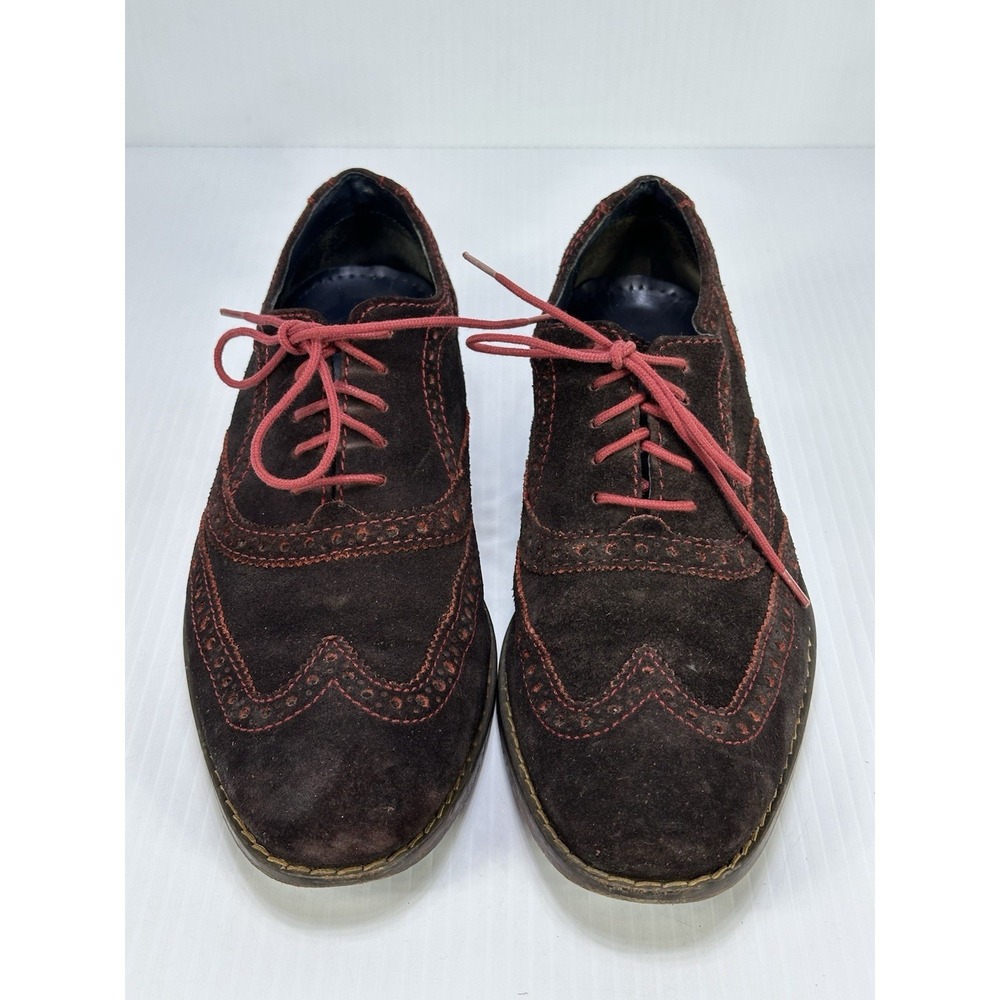 Cole Haan Mens Wingtip Oxford Brown Suede Dress Shoes Red Trim C111169‎ Size 7M
